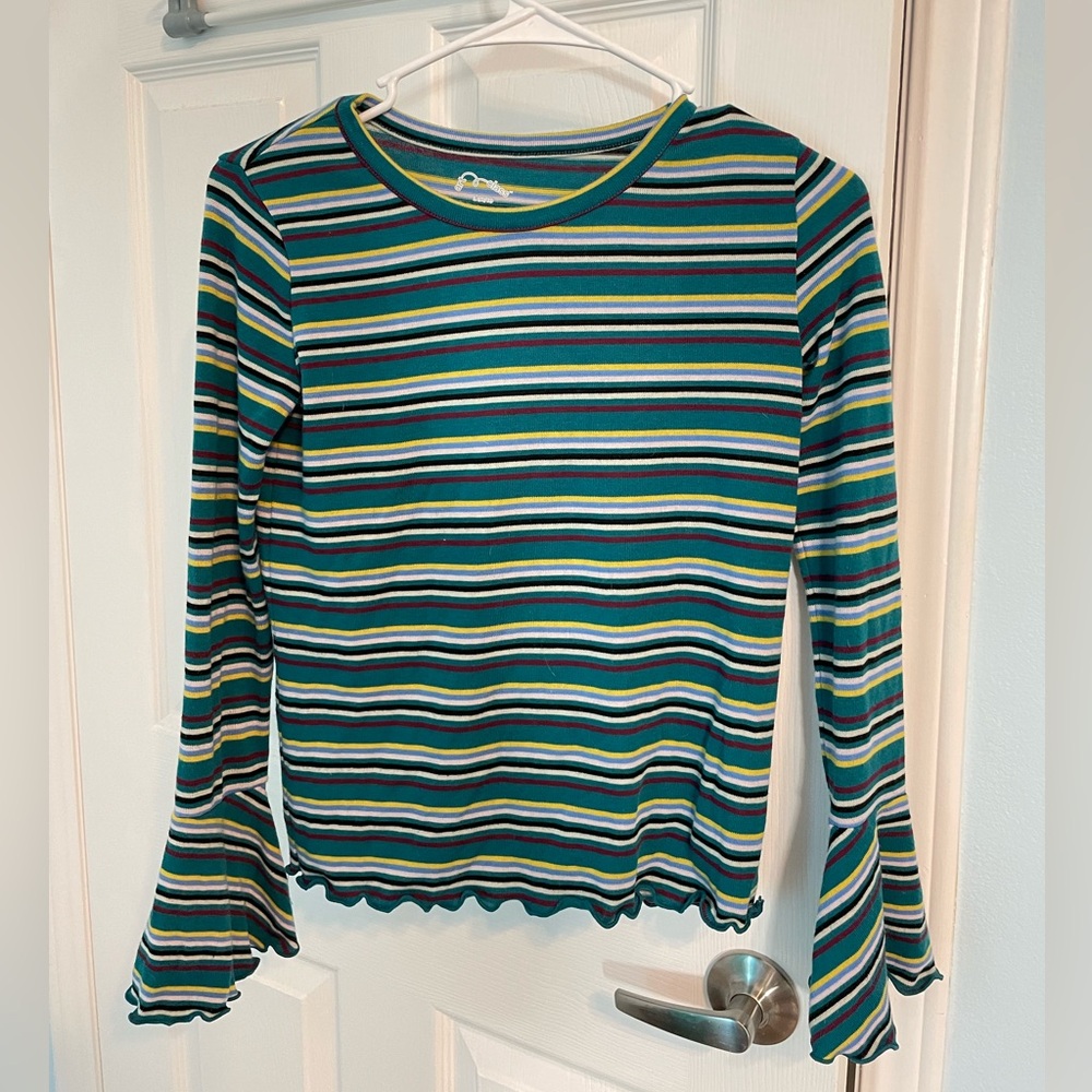 Art Class Multicolor Striped Lettuce Hem Top